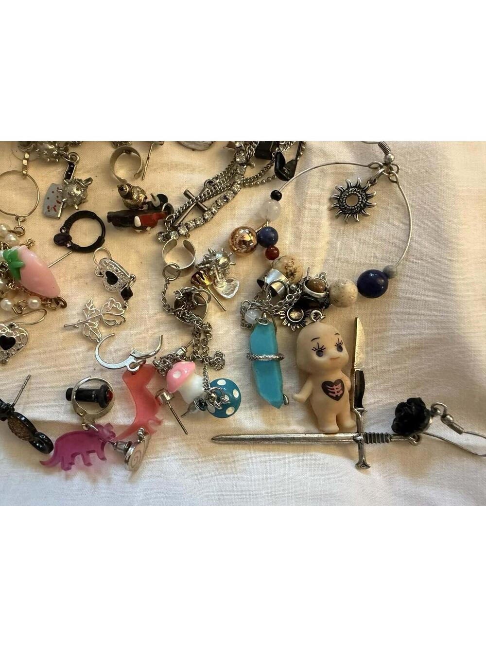 SINGLE Pierced Earring Lot Wear Craft Acrylic Glass Rhinestones Halloween  Witch